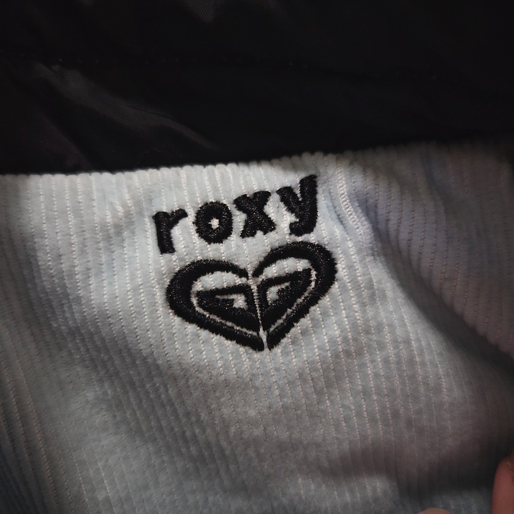 Vintage Y2K Roxy Puffer Vest Light Blue Corduroy Snap Front Sweatshirt Pullover - Picture 8 of 8